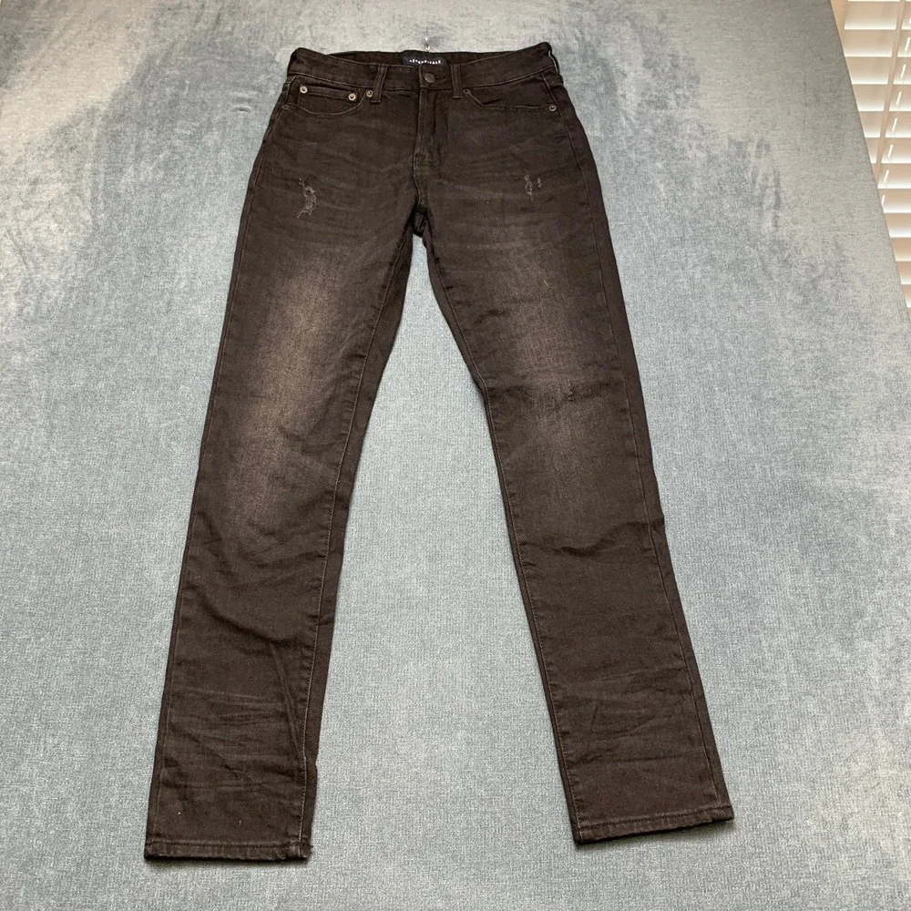Aeropostale Skinny Taper Jeans Mens 28x32 Black Denim Distressed Dark Wash